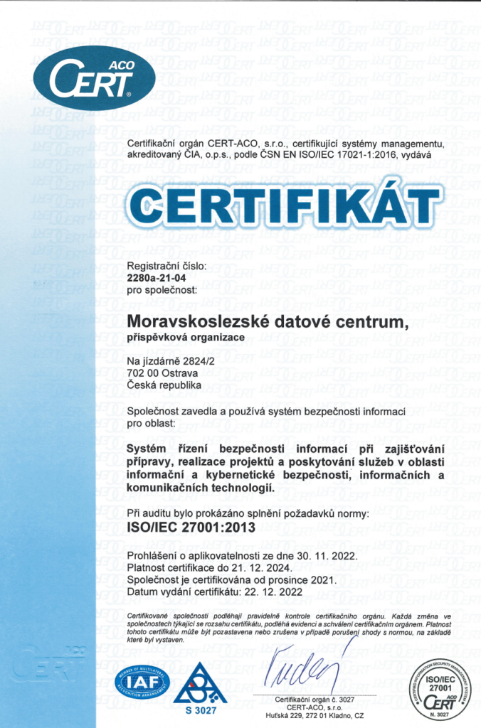 Certifikát iso 27001
